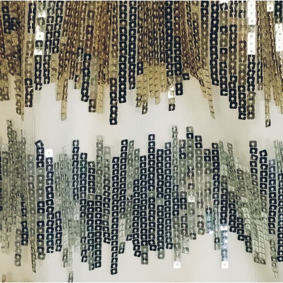 Silver Gold Sequin Festival Dress Size M Tulle Elastic Waist Cap Sleeve Whimsy - Picture 7 of 11